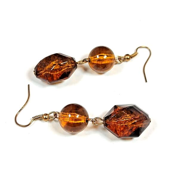 Amber Tone Necklace Earrings Set Faceted Beads Gold Chain Statement 16" - 19" - Picture 4 of 16